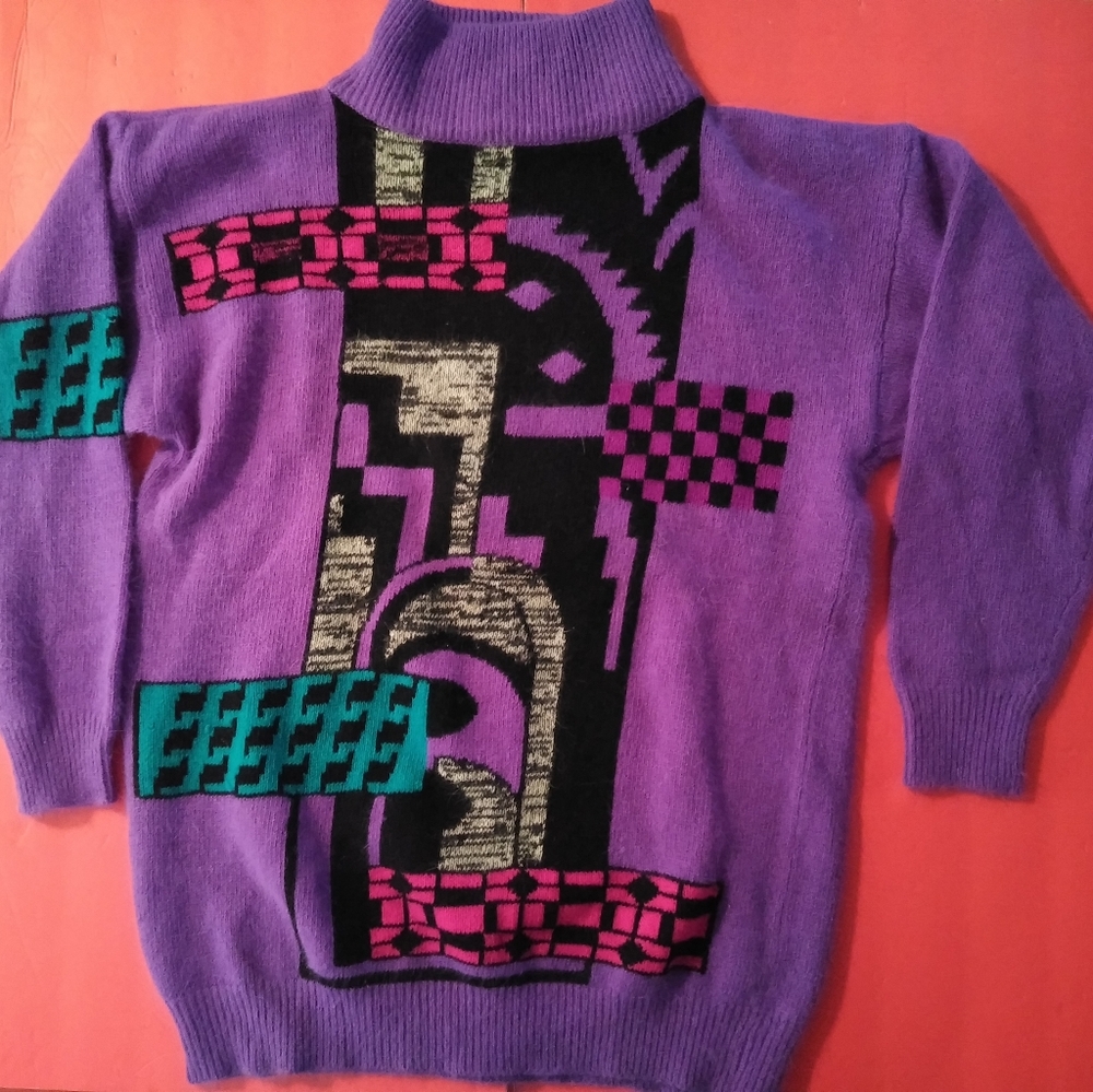 Saks Fifth Ave 80s sweater geometric houndstooth